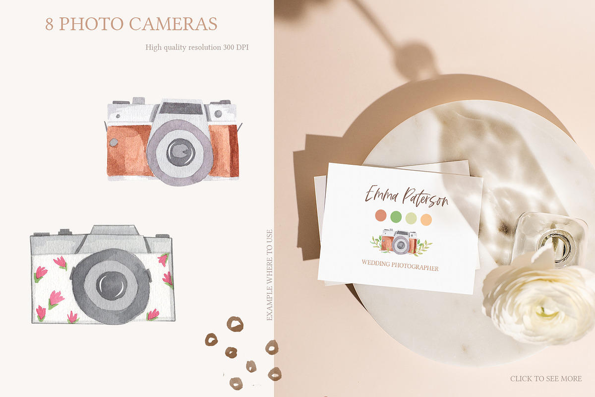 Photo Camera Watercolor Set, an Illustration by natalisart (Photo 3 of 7)