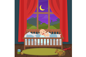 Cute Little Baby Sitting in the Bed, a Person Illustration by TopVectors