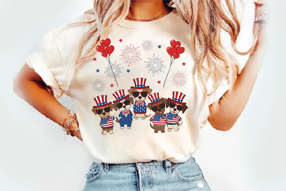 4th of July Patriotic Dog T-Shirt, an Illustration by Watercolor design (Photo 2 of 3)