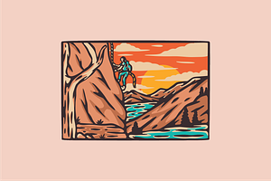 Rock Climbing Adventure at Sunset, an Illustration by nomlimo.com