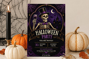 Skeleton Halloween Party Invitation, an Invitation Template by Arslan