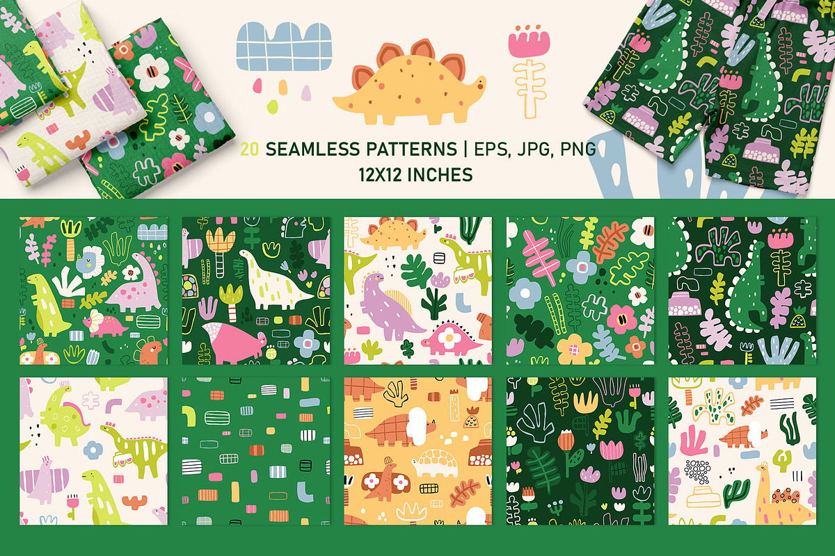 Dino cliparts and patterns, an Animal Illustration by avdnadi (Photo 5 of 10)