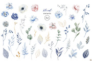 Blue Watercolor Floral Cliparts, a Decorative Illustration by Elena Medvedeva (Thumbnail 2 of 7)