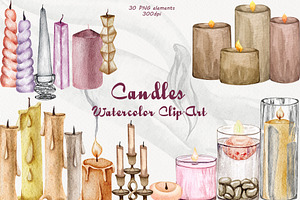 Candles Watercolor Clipart