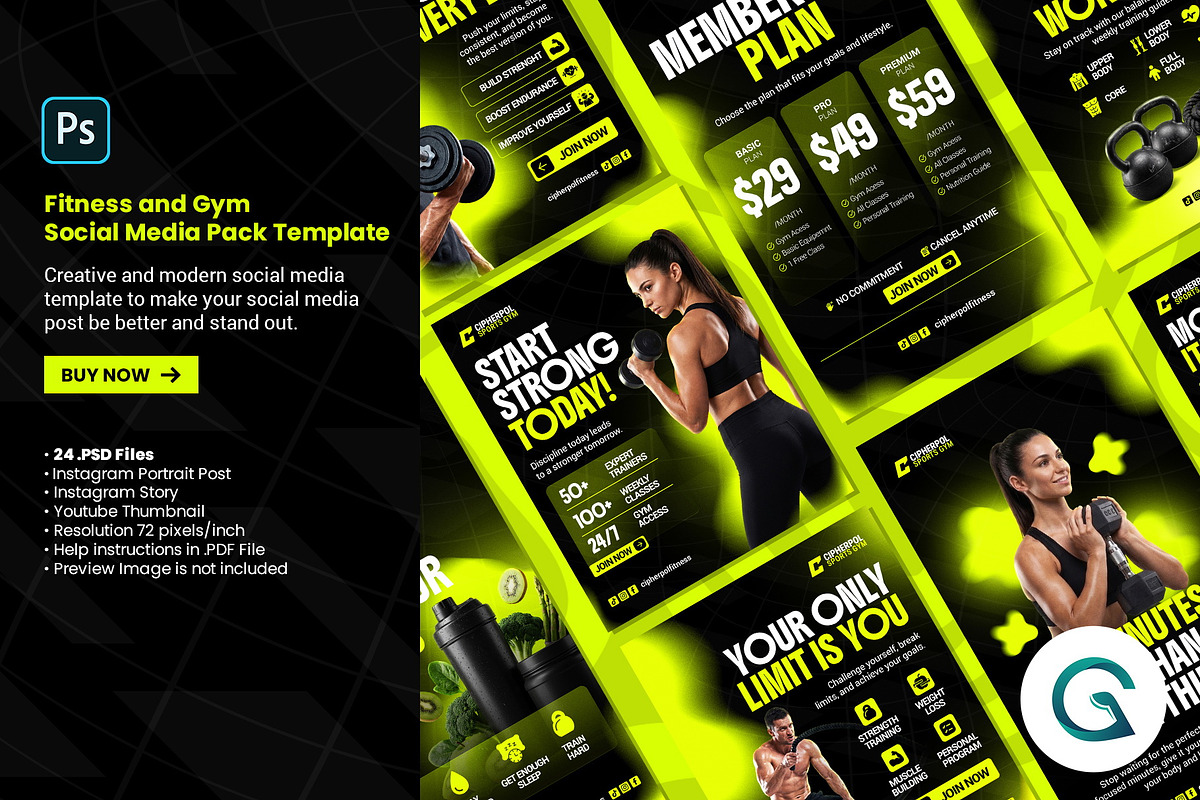 Fitness & Gym Social Media Template, a Social Media Template by Geelator Studio (Photo 1 of 4)