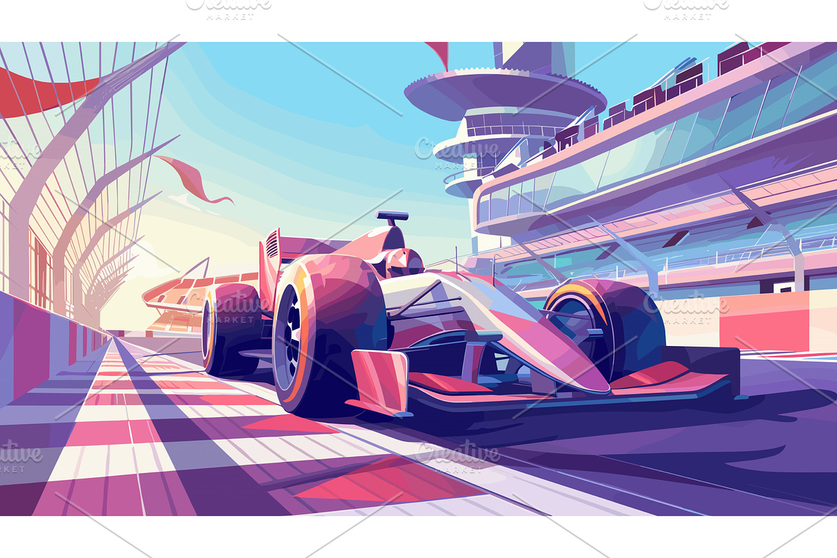 Formula 1 Car Stands on the Starting, a Sport Illustration by LadadikArt