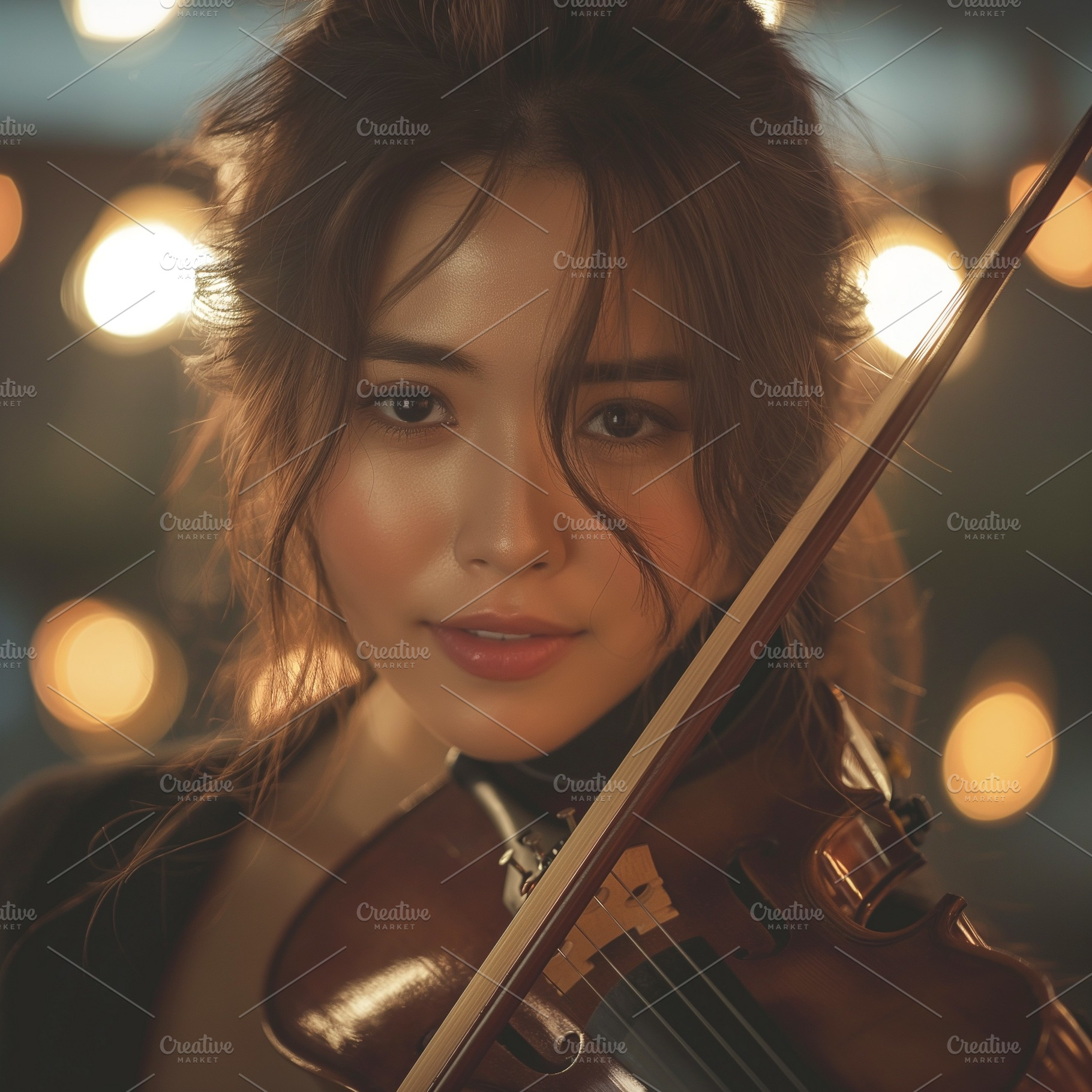 A young Asian woman holding a violin, capturing the essence of music and passio, a Person Photo by ImageMir