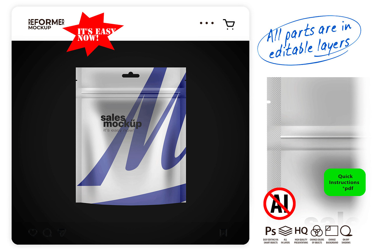 Metallic Stand-up Pouch Mockup, a Packaging Mockup by Reformer Mockup (Photo 1 of 5)