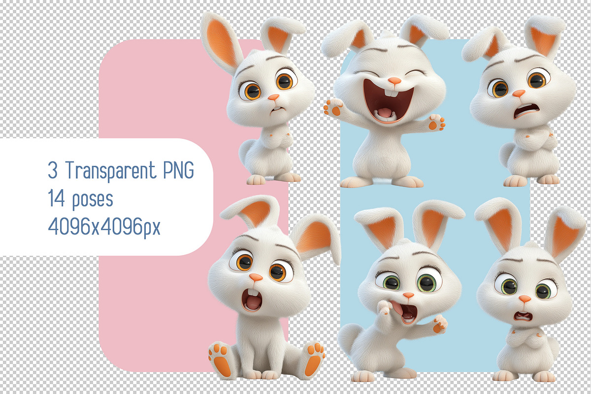 Set of Cartoon 3d Bunny Rabbit, an Animal Illustration by Ocean Digital Art (Photo 1 of 3)