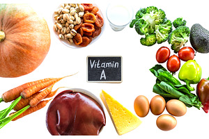 Products containing vitamin A, a Food & Drink Photo by yanadjana