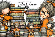 Quirky Book Lover Clipart, an Illustration by CreationArt (Thumbnail 1 of 5)