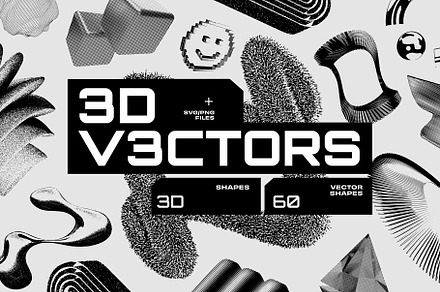 3D V3CTORS - 60 Vector Shapes, an Object Graphic by assetpro.design