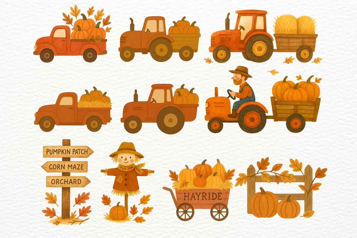 Watercolor Fall Farm Clipart PNG, an Illustration by Nicolle's Colorful Art (Photo 5 of 7)
