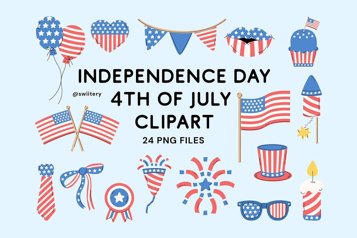 Independence Day Clipart - Swiitery, a Decorative Illustration by Iconixar & Friends (Photo 1 of 2)