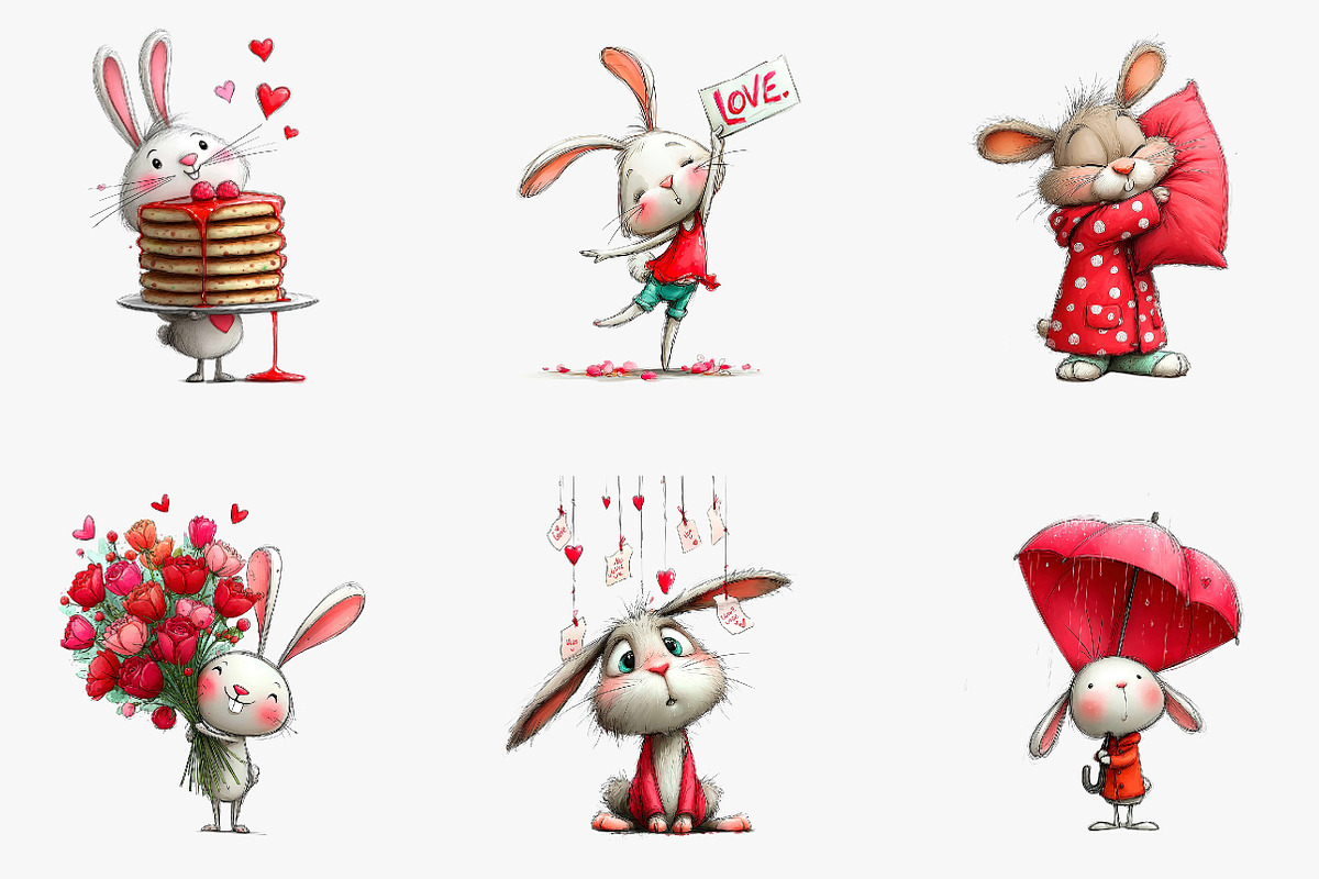 Whimsical Valentine Bunny Clipart, an Illustration by CreationArt (Photo 2 of 5)