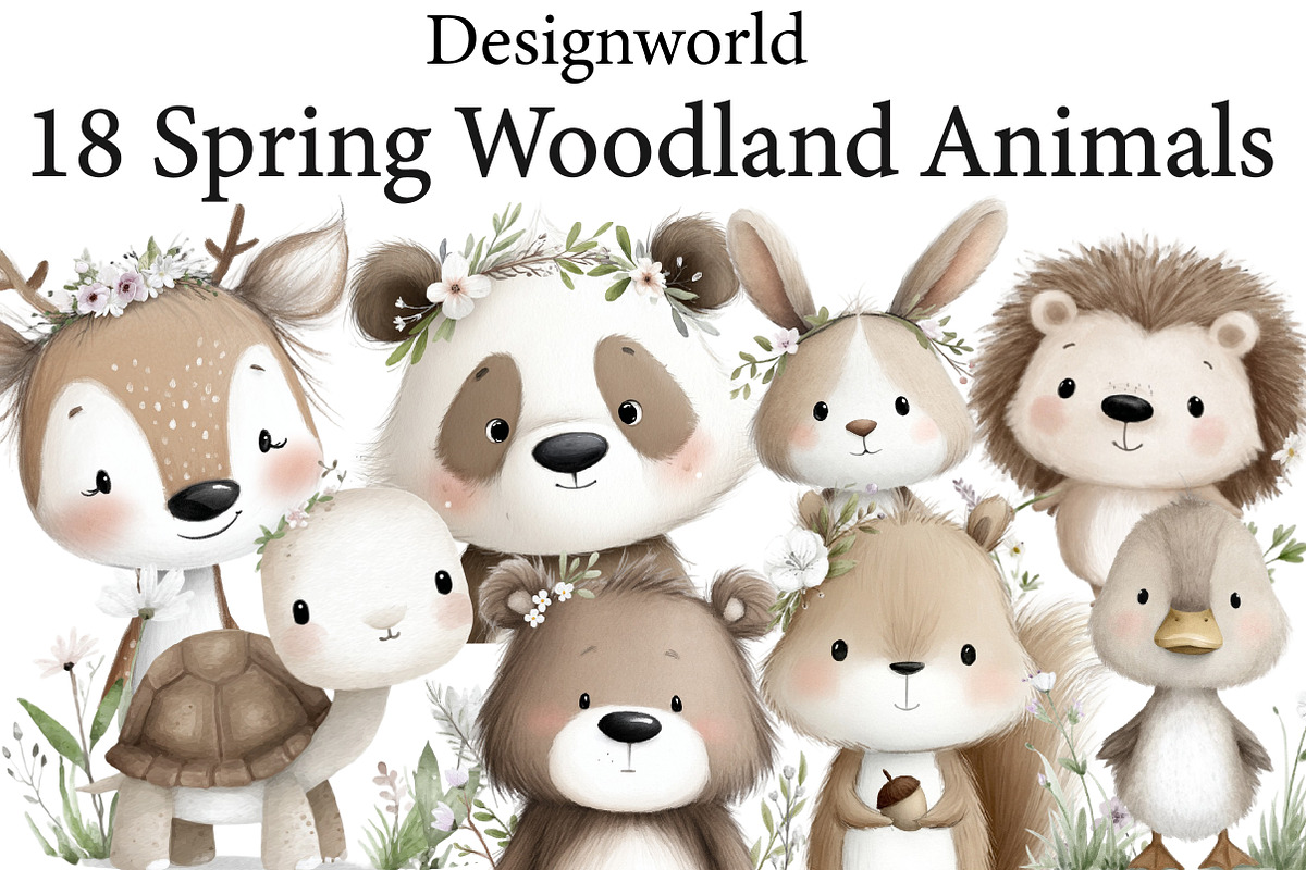 Watercolor Spring Woodland Animals, an Illustration by Designworld (Photo 1 of 4)