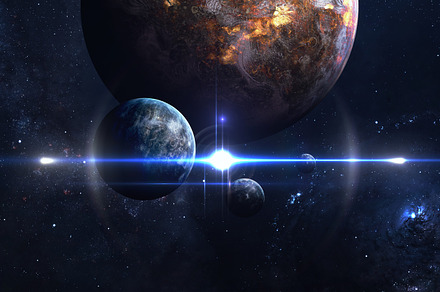 Planets over the nebulae in space this image elements furnished by nasa, an Abstract Photo by Vadim Sadovski