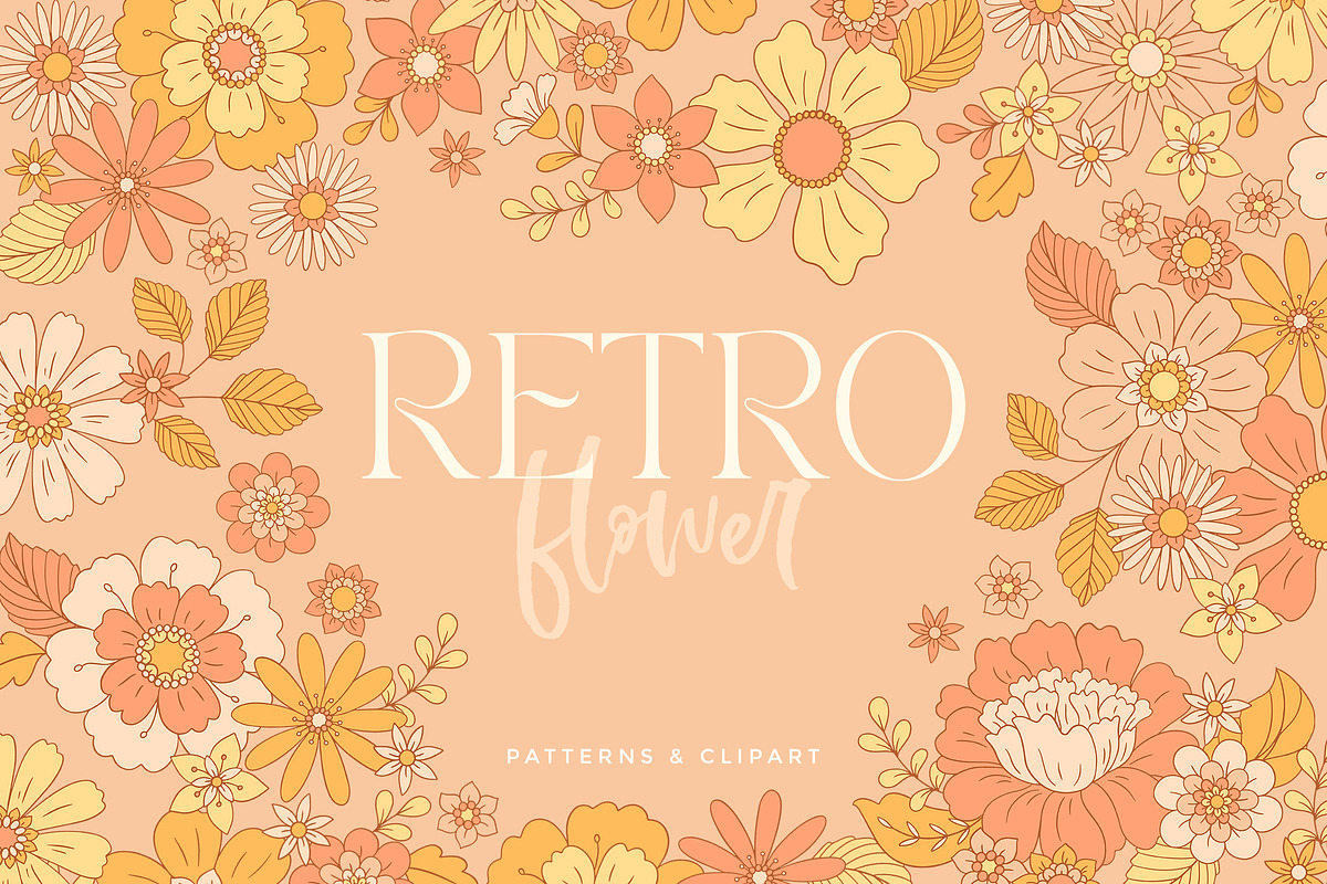 Retro Flower - Patterns & Clipart, a Pattern Graphic by Inna Moreva (Photo 1 of 12)