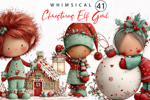 Whimsical Christmas Elf Girl Clipart, a Seasonal Illustration by fashionaddict