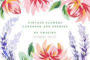 Lavender & Peonies vintage flowers, a Decorative Illustration by swiejko (Thumbnail 1 of 3)