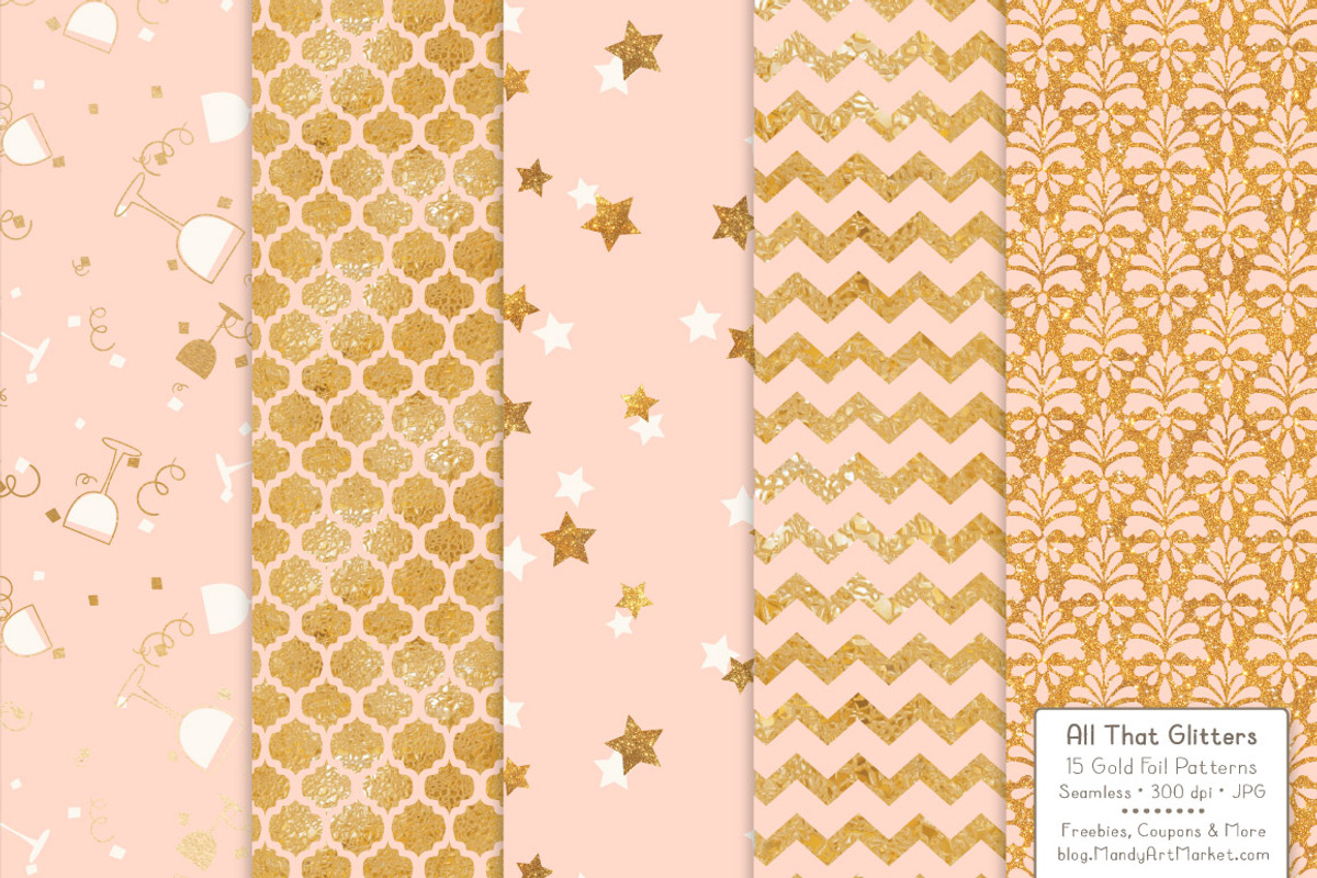 Peach Gold Foil Digital Papers, a Pattern Graphic by Amanda Ilkov (Photo 4 of 4)