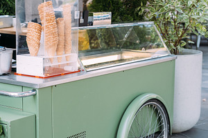 Ice cream cart street food kiosk waffle plant, a Food & Drink Photo by Photo Drive Studio