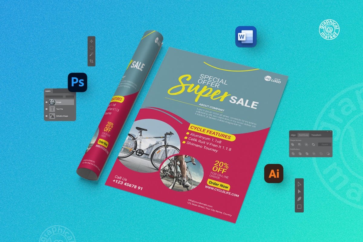 Cycle Sale Flyer Template, a Flyer Template by GraphicalMarket