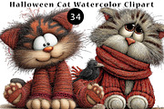 Halloween Cat Watercolor Clipart, a Seasonal Illustration by CreationArt (Thumbnail 1 of 5)