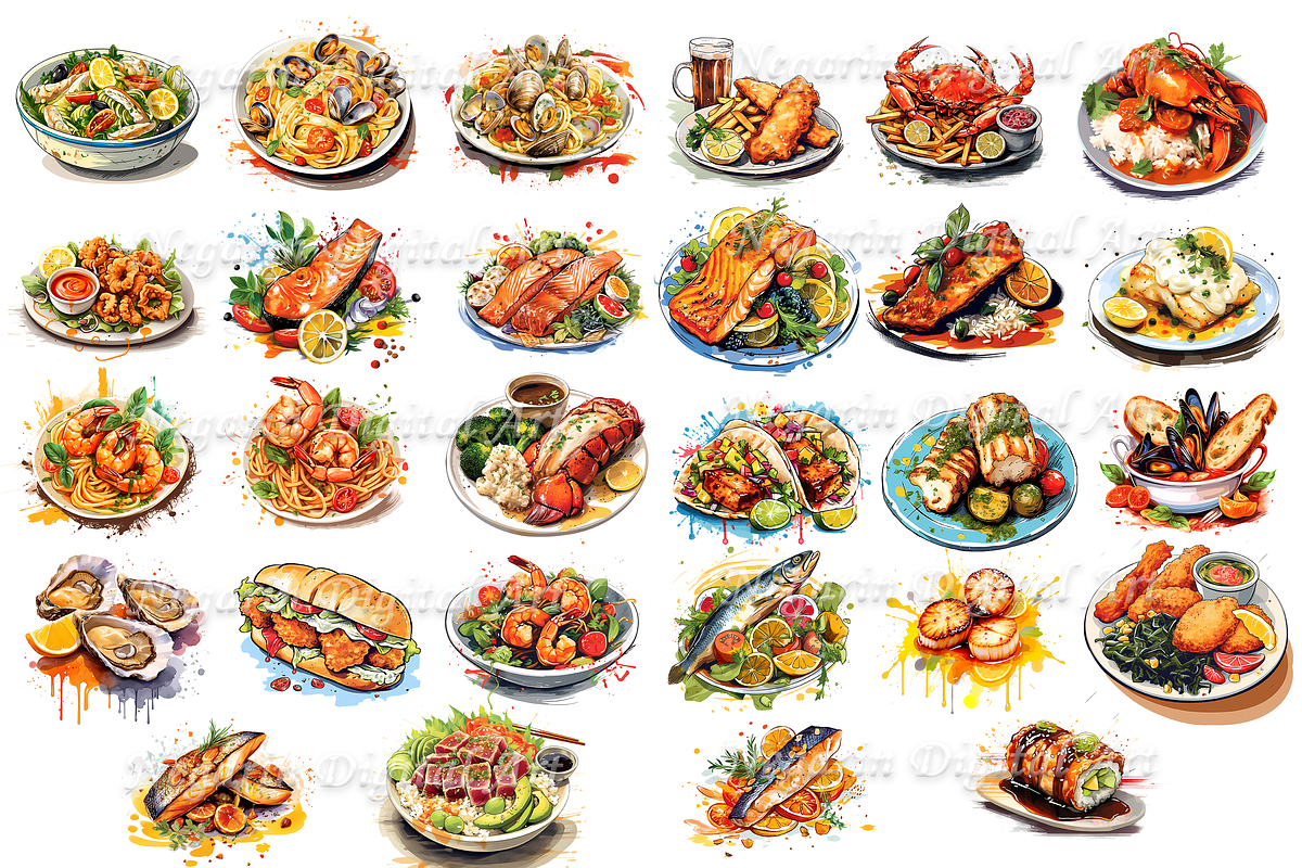 Watercolor Seafood Clipart, an Object Graphic by Negarin Digital Art (Photo 2 of 9)