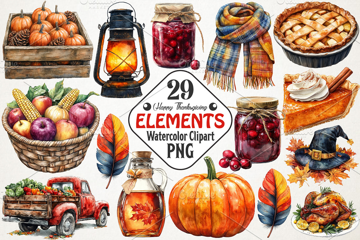 Happy Thanksgiving Elements Clipart, an Illustration by RobertsArt (Photo 1 of 7)