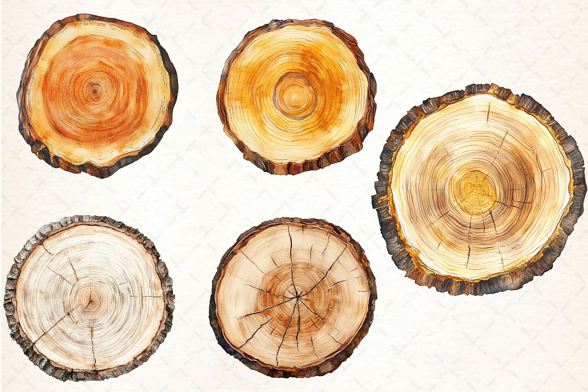 Watercolor Wood Slice Clipart, an Illustration by Libby Wishes (Photo 6 of 6)