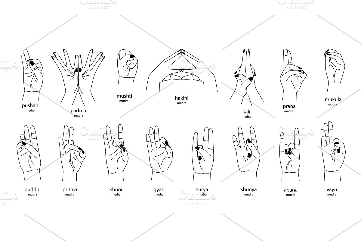Big set of different mudras, an Illustration by Stock-Smart-Start