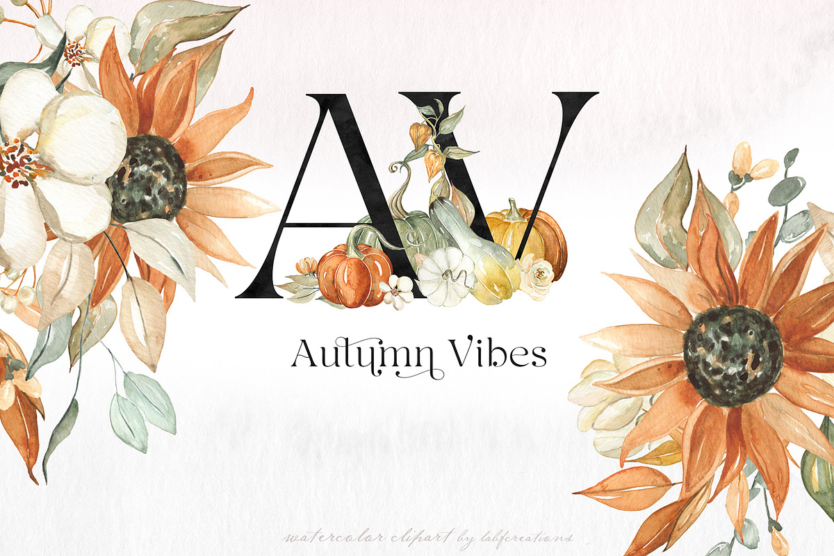 Autumn Vibes. Pumpkins Watercolor, an Illustration by LABFcreations (Photo 15 of 21)