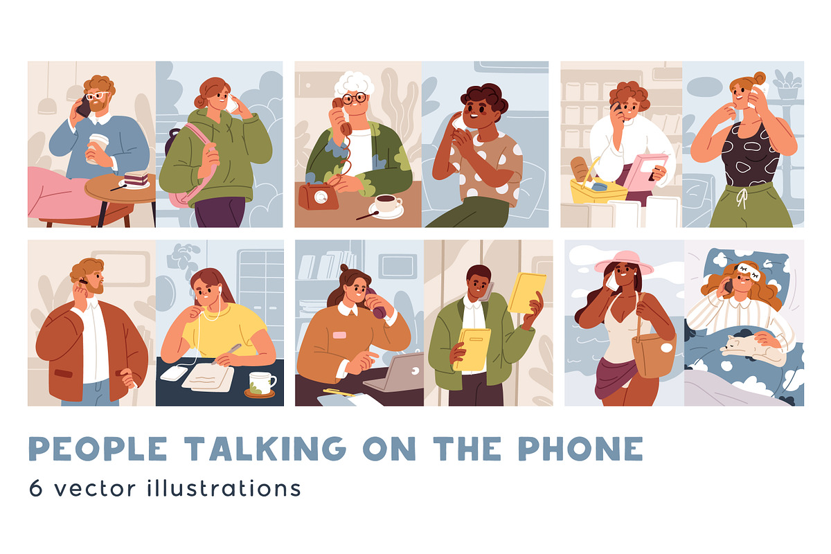 People call and talk on phone set, a Person Illustration by Good Studio (Photo 1 of 7)