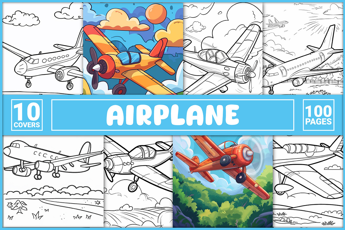 100 Airplane Coloring Pages, a Transportation Illustration by BrightMart (Photo 1 of 3)