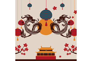 Chinese Dragon Art Poster, Vector