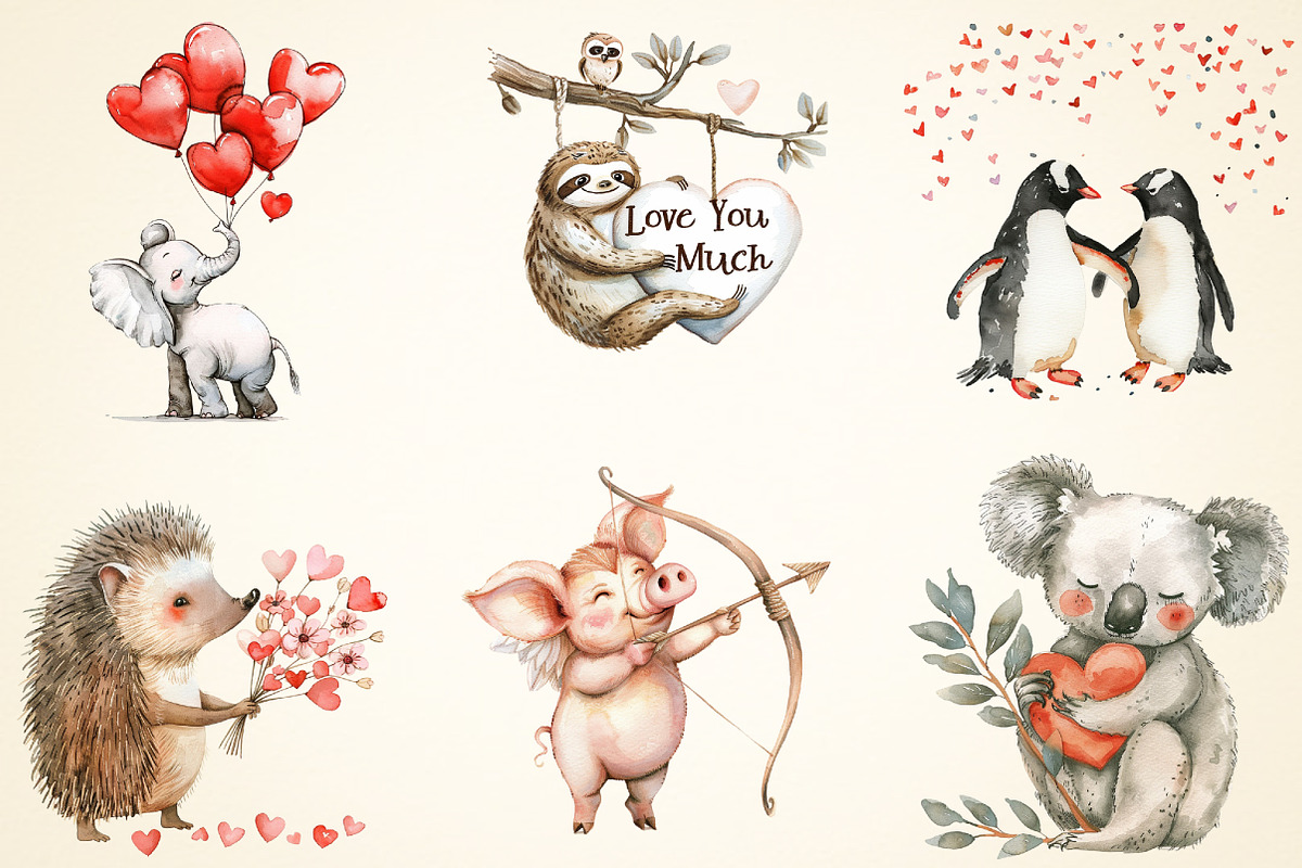 Funny Valentine's Animals Clipart, a Work Illustration by OK Design (Photo 3 of 3)