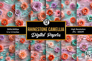 Rhinestones & Camellia Flower Papers, a Pattern Graphic by Creative Store (Thumbnail 1 of 5)