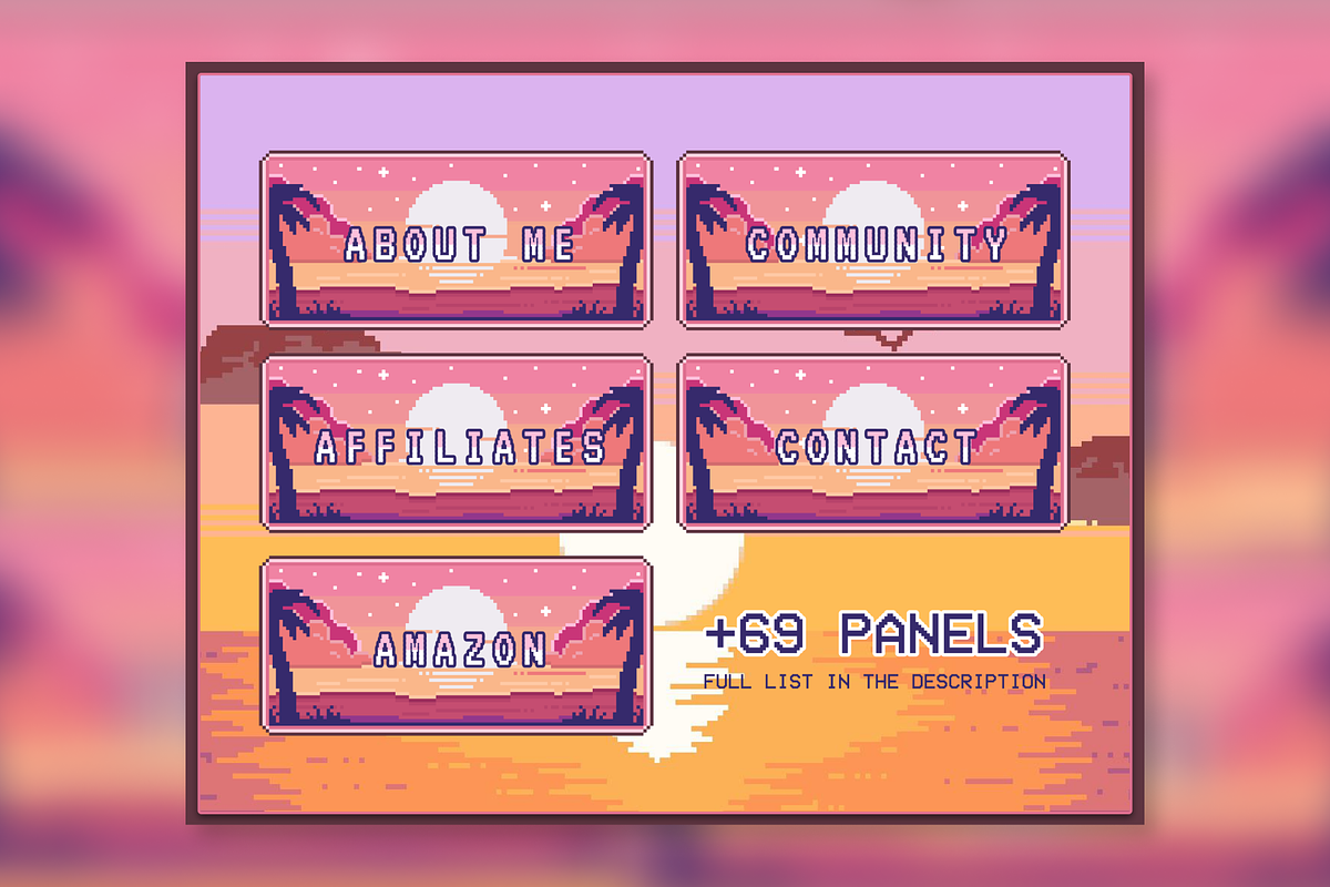 74x Sunrise Pixel Panels for Twitch, an Illustration by Custom Fonts & Patterns (Photo 3 of 7)