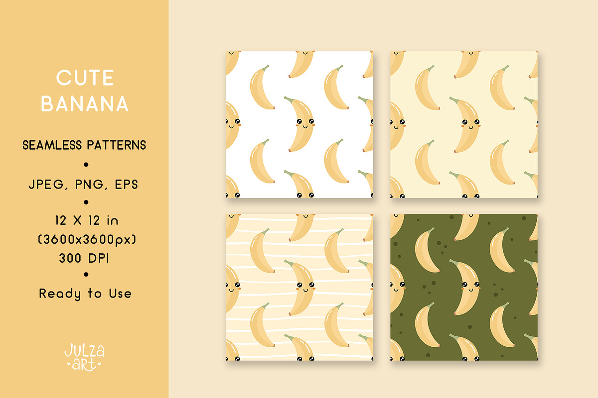 Groovy banana patterns, a Pattern Graphic by JulzaArt (Photo 2 of 7)