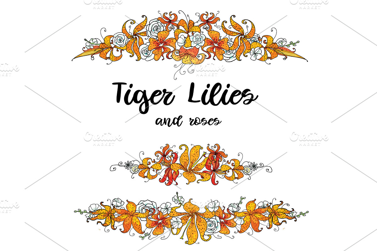Tiger Lilies & Roses - clip-art, an Illustration by Zooza Art (Photo 4 of 15)