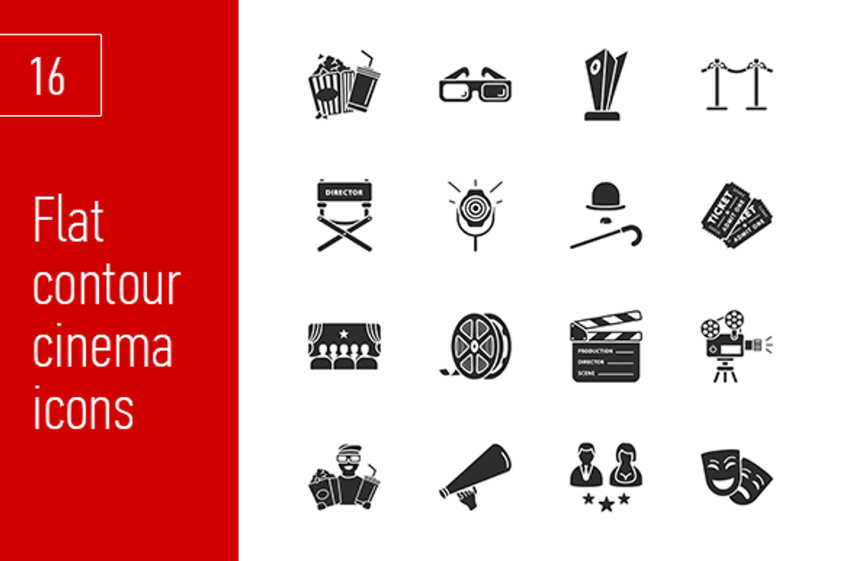 sixteen modern cinema icons, an Outline Icon by Anton
