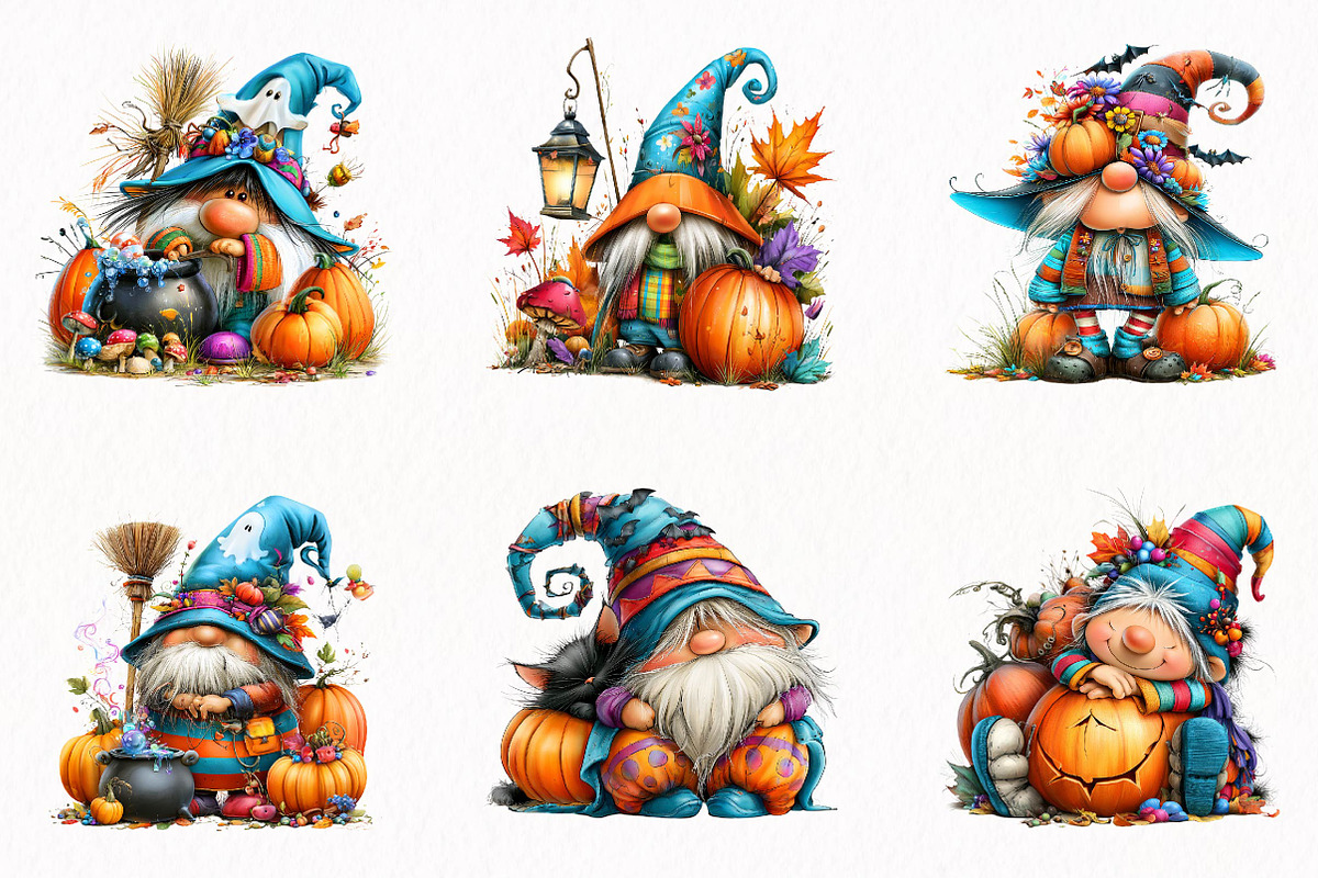 Halloween Gnomes Clipart Set, a Seasonal Illustration by fashionaddict (Photo 2 of 7)