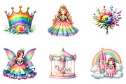 Rainbow Princess Watercolor Clipart, an Illustration by CreationArt (Thumbnail 6 of 7)