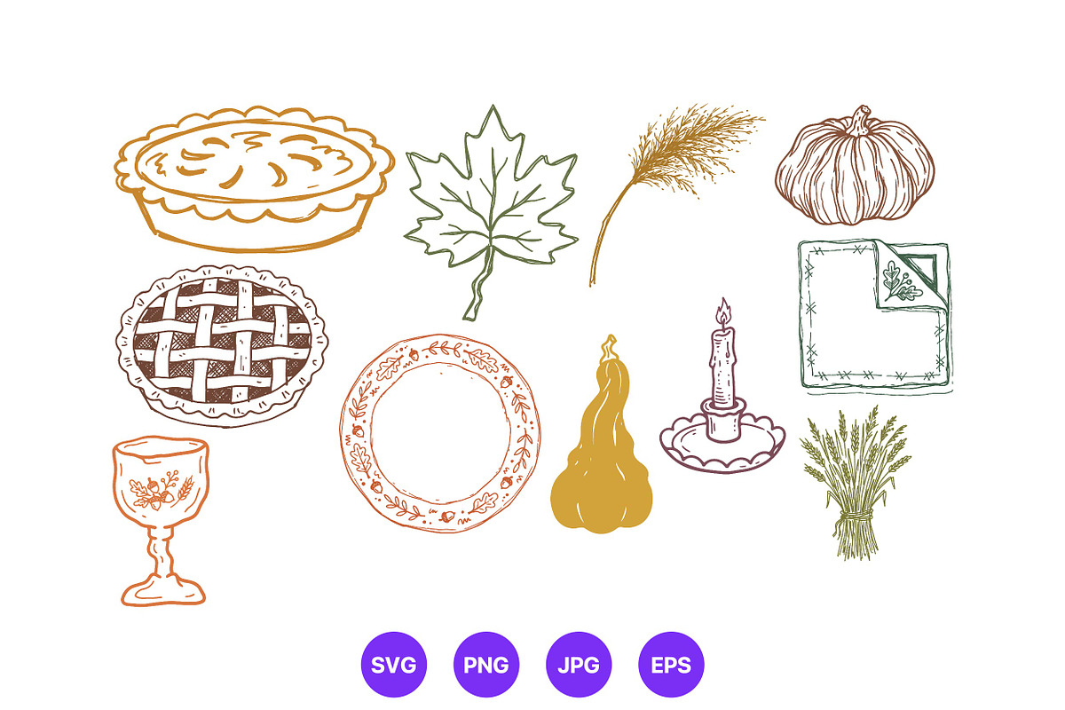 Thanksgiving Hand Drawn Folk Art Set, a Seasonal Illustration by designvectx (Photo 6 of 10)