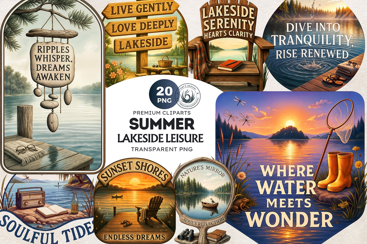 Summer Lakeside Leisure Clipart Set, a Seasonal Illustration by ThatsDesignArt (Photo 1 of 10)