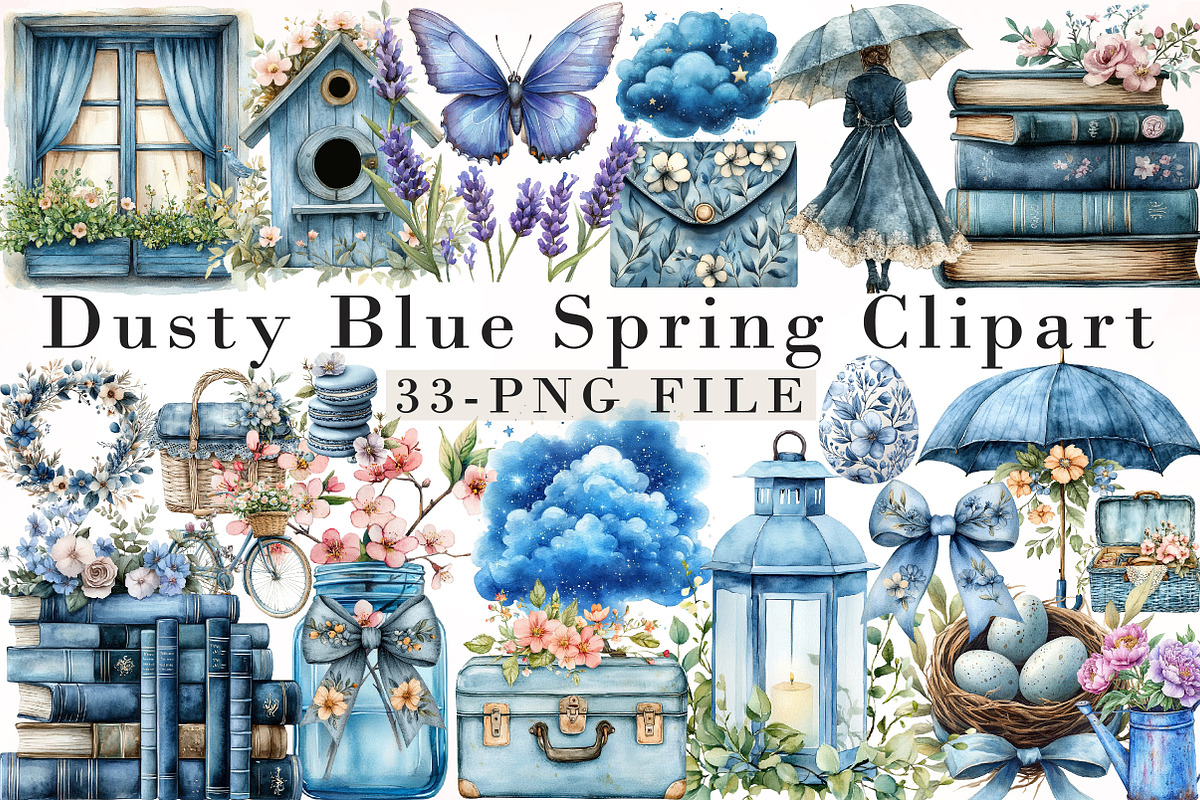 Dusty Blue Spring Clipart, an Illustration by Libby Wishes (Photo 1 of 9)