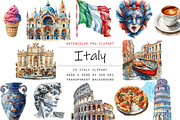 Watercolor Italy clipart, a Decorative Illustration by stickermadness (Thumbnail 1 of 3)