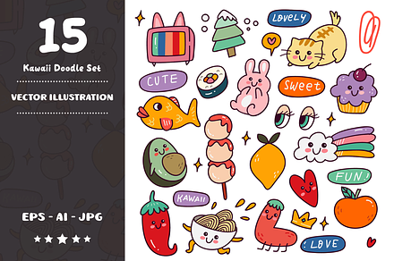 Set of Kawaii Doodle Element