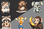 Watercolor Funny Animals Clipart, an Illustration by Black Bird Studio (Thumbnail 2 of 6)